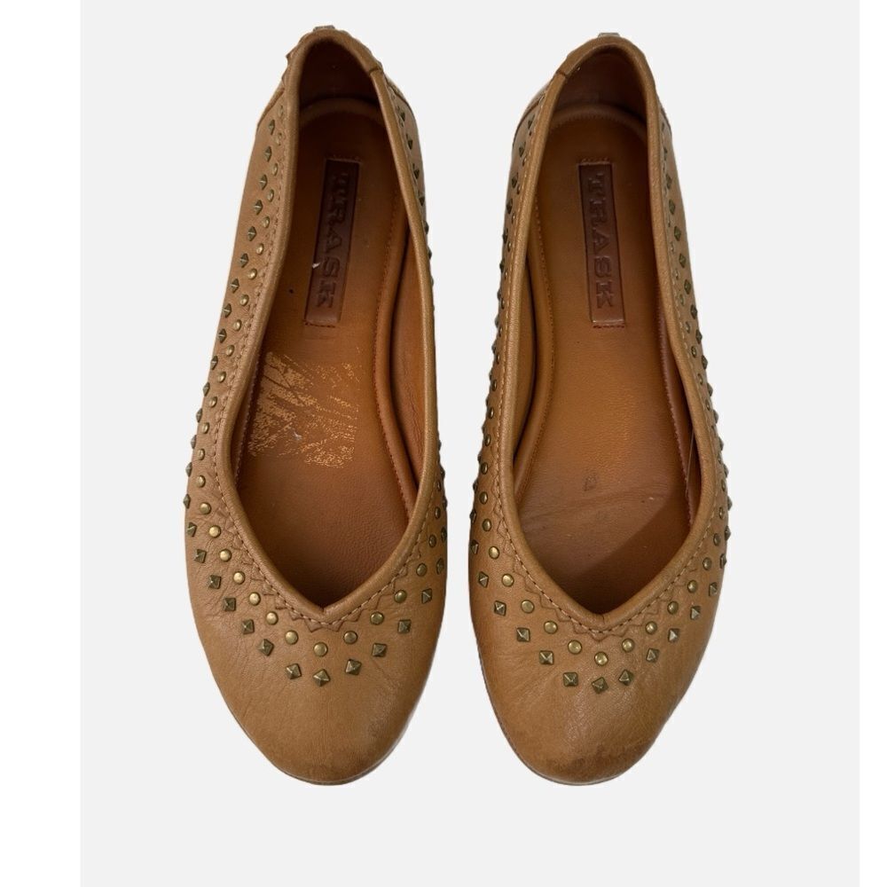 Trask Reily Leather Studded Ballet Flat Brown Size 6.5
